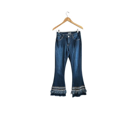 Luxe Moda Fringe Flare Jeans Women's 6 Boho Retro Hippie Festival - Picture 1 of 7